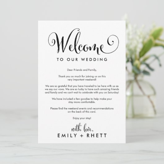 Zuidelijke Schone Bruiloft Verwelkomingsbrief & Re Programma (Staand voorkant)