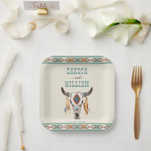 Zuidelijke westerne boho-stammenbruiloft papieren bordje