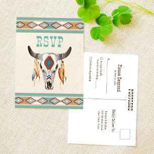 Zuidelijke westerne boho tribale bruiloft RSVP Briefkaart