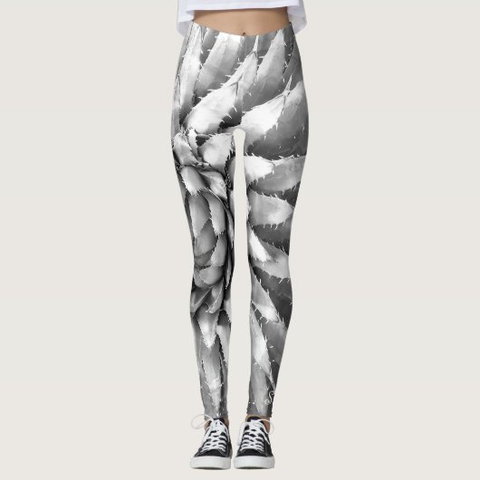 Zuidwest Agave Abstract Zwart-wit, Naam Leggings (Voorkant)