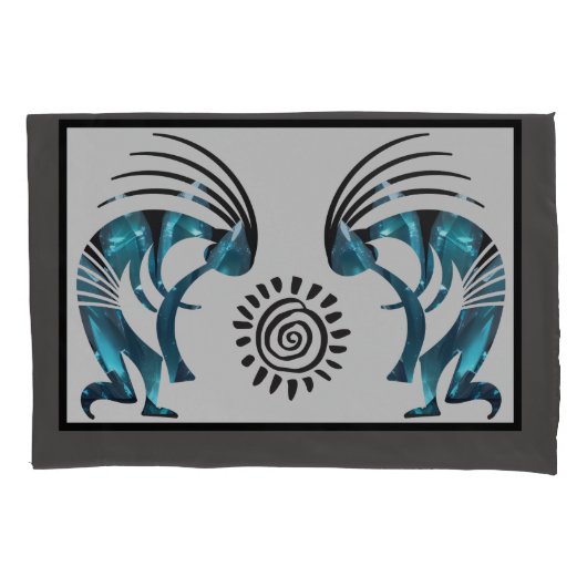 Zuidwest-Blauwgroen Kokopelli Kussensloop (Voorkant)