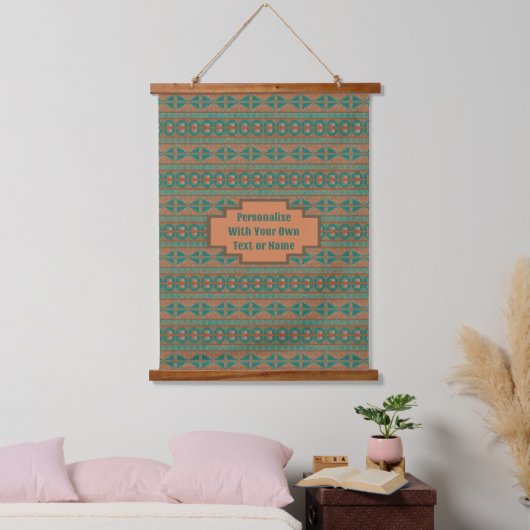 Zuidwest Blauwgroen Koper Geometrisch Ontwerp Cust Hangend Wandkleed (Slaapkamer)