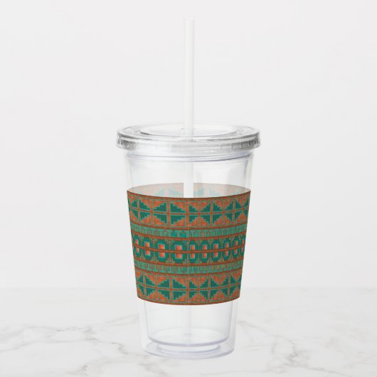 Zuidwest-Blauwgroen koperkleuren geometrisch patro Acryl Drinkbeker (Rechts)