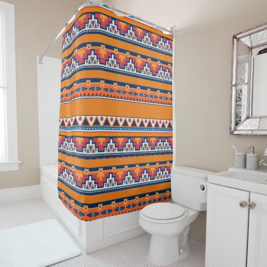 Zuidwest Boho Native Style Pattern Douchegordijn (In situ)