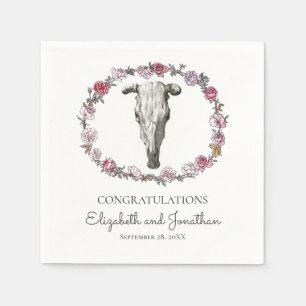 Zuidwest Boho Wedding Koe Schedel & Rozen Bloemen Servet