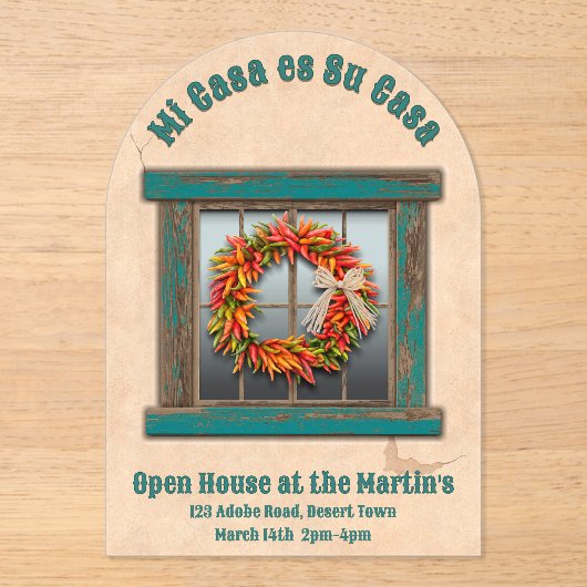 Zuidwest Chili krans blauw venster gepersonaliseer Acryl Uitnodigingen (Voorkant)