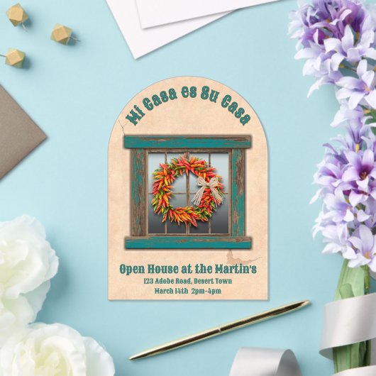 Zuidwest Chili krans blauw venster gepersonaliseer Acryl Uitnodigingen (Insitu (Huwelijk))