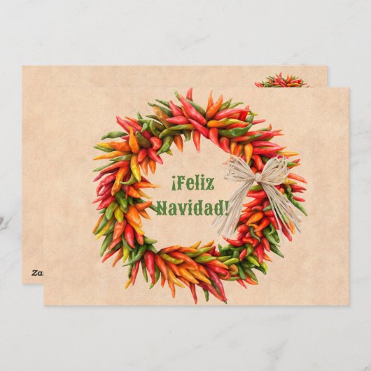 Zuidwest Chili Ristra krans Flat Feliz Navidad Feestdagenkaart (Voorkant / Achterkant)
