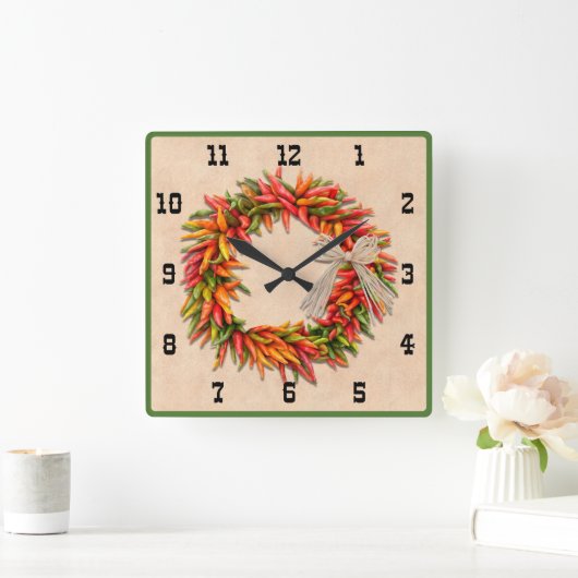 Zuidwest Chili Ristra Wreater Western Style Number Vierkante Klok (Huis)