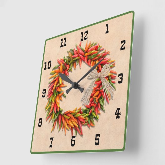 Zuidwest Chili Ristra Wreater Western Style Number Vierkante Klok (Hoek)