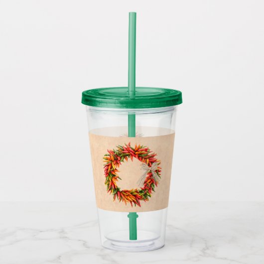 Zuidwest Chili Ristra Wreath on Adobe Wall Acryl Drinkbeker (Voorkant)