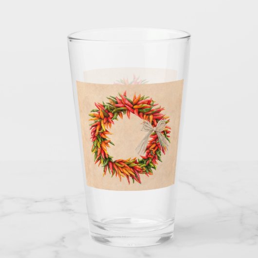 Zuidwest Chili Ristra Wreath on Adobe Wall Glas (Achterkant)