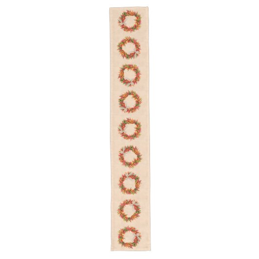Zuidwest Chili Ristra Wreath on Adobe Wall Lange Tafelloper (Voorkant)