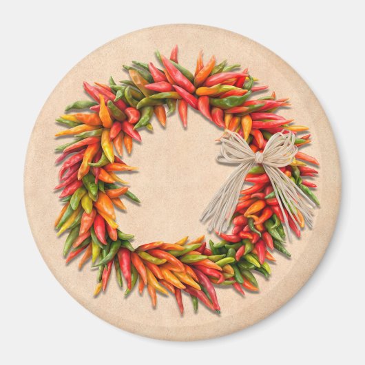 Zuidwest Chili Ristra Wreath on Adobe Wall Magneet (Voorkant)