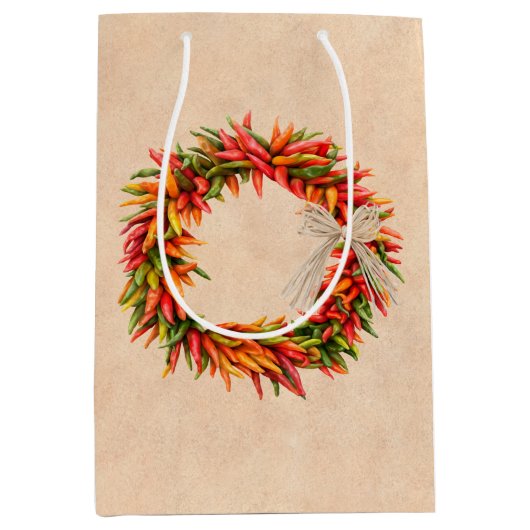 Zuidwest Chili Ristra Wreath on Adobe Wall Medium Cadeauzakje (Voorkant)