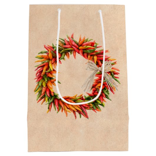 Zuidwest Chili Ristra Wreath on Adobe Wall Medium Cadeauzakje (Achterkant)