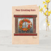 Zuidwest Chili Ristra Wreath Rustiek Rood Venster Kaart (Gele Bloem)