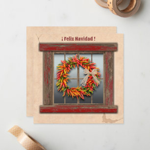 Zuidwest-Chili Wreath op Rustic Red Wood Window Notitiekaartje