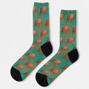 Zuidwest Cute Javelina Patroon Koper Teal Kleur Sokken