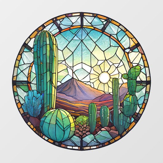 Zuidwest-Glas in lood woestijncactus landschap Raamsticker (Vel)