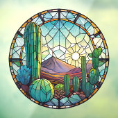Zuidwest-Glas in lood woestijncactus landschap Raamsticker (Vel 3)