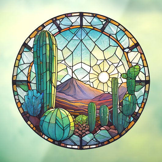 Zuidwest-Glas in lood woestijncactus landschap Raamsticker (Vel 3)