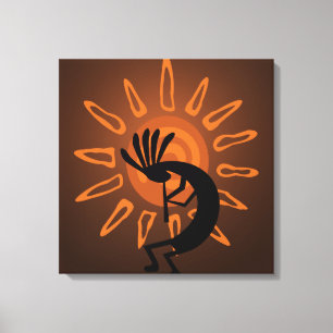 Zuidwest Kokopelli Sun Rustic Wrapped Canvas Afdruk