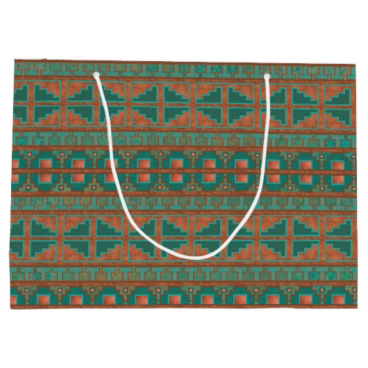 Zuidwest Koper Blauwgroen Geometrisch Patroon Groot Cadeauzakje (Achterkant)