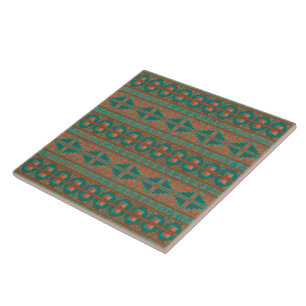 Zuidwest Koper Blauwgroen Geometrisch Patroon Tegeltje