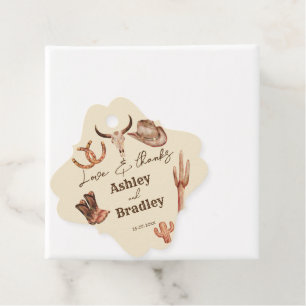 Zuidwest-land ranch western cowgirl bruiloft bedankjes labels