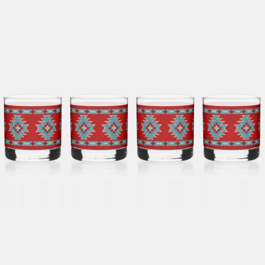 Zuidwest Mesas Rood en Turquoise Whisky Glas (Voorkant)