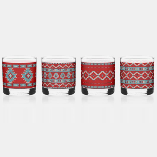 Zuidwest Mesas Turquoise & Red Assorted Set Whisky Glas (Voorkant)