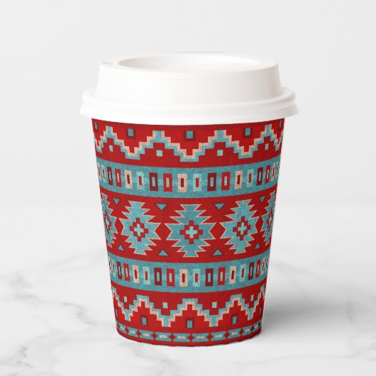 Zuidwest Mesas Turquoise & Red Geometric Papieren Bekers (Achterkant)