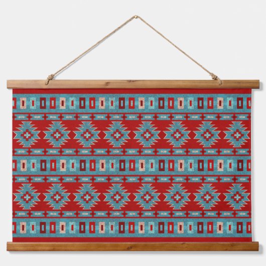 Zuidwest Mesas Turquoise & Rood Geometrisch Patroo Hangend Wandkleed (Voorkant 3)