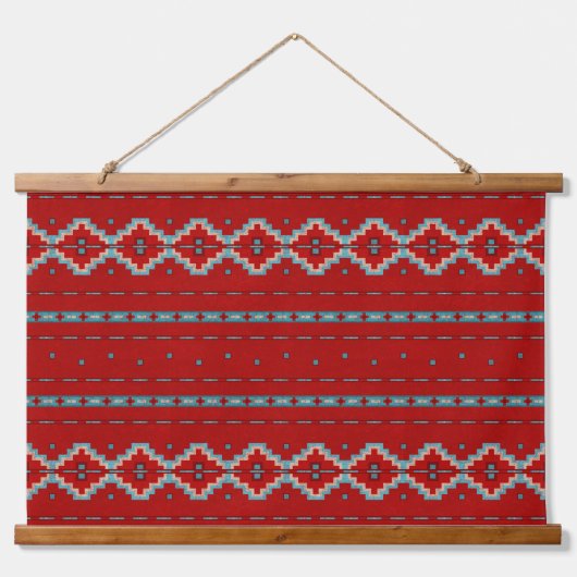 Zuidwest Mesas Turquoise & Rood Geometrisch Patroo Hangend Wandkleed (Voorkant 2)