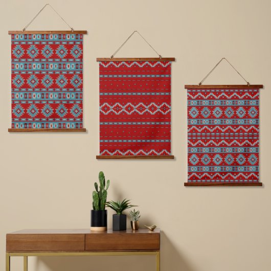 Zuidwest Mesas Turquoise & Rood Geometrisch Patroo Hangend Wandkleed (Asymmetrisch)