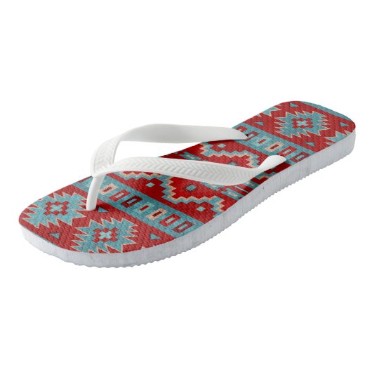 Zuidwest Mesas Turquoise & Rood Teenslippers (Schuin)