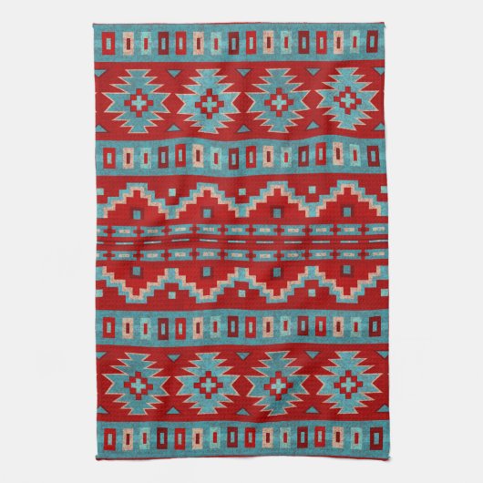 Zuidwest Mesas Turquoise & Rood Theedoek (Verticaal)