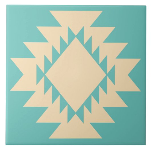 Zuidwest Native American Geometric Turquoise Tan Tegeltje (Voorkant)
