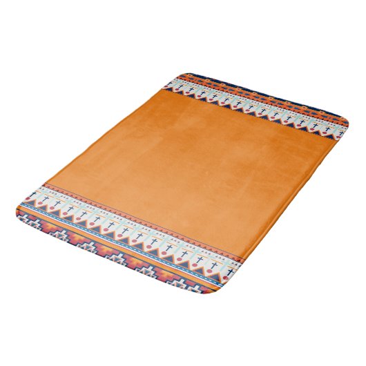 Zuidwest Pattern Boho Rustieke Oranje & Blauw Badmat (Gekanteld)