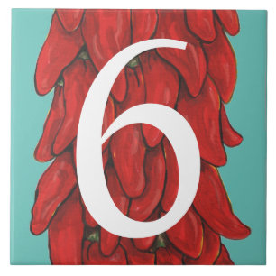 Zuidwest Red Chili Pepper House #6 Zes Turquoise Tegeltje