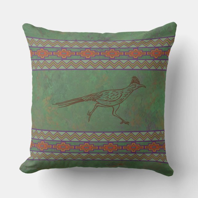 Zuidwest Roadrunner Sagebrush Green Sierkussen (Voorkant)