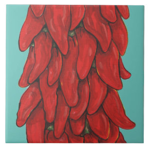 Zuidwest-Rode Chili Pepper Ristra Middle Turquoise Tegeltje