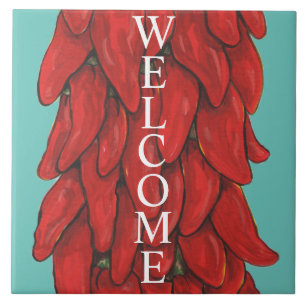 Zuidwest-Rode Chili Pepper Sign Welkom Turquoise Tegeltje