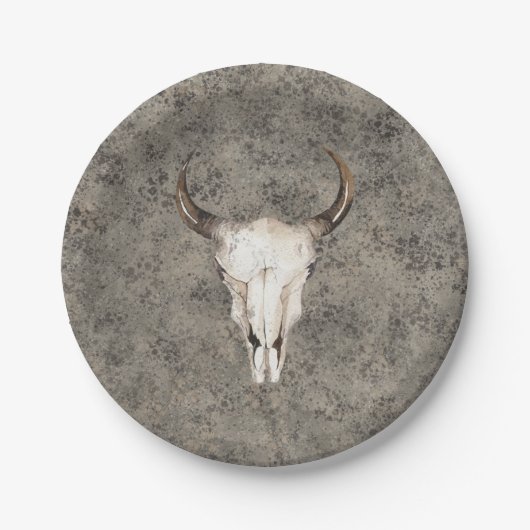 Zuidwest-Rustic Ranch Skull Brown Splatter Papieren Bordje (Voorkant)