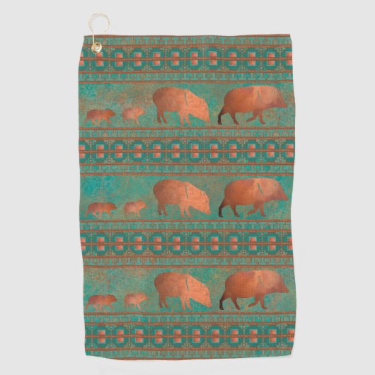 Zuidwest Schattige Javelina Familie Koper Blauwgro Golfhanddoek (Voorkant)