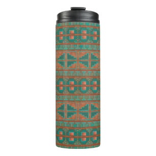 Zuidwest Teal Koperen Kleuren Geometrisch Patroon Thermosbeker