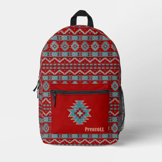 Zuidwest Turquoise & Rood Geometrisch Monogram Bedrukte Rugzak (Voorkant)