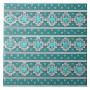 Zuidwest Turquoise Steen Geometrisch Patroon Tegeltje