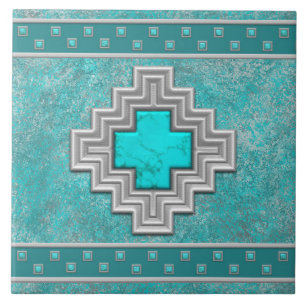 Zuidwest Turquoise Steen Geometrisch Patroon Tegeltje